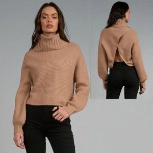 Elan Tan Cowl Neck Sweater  Split back Size Medium